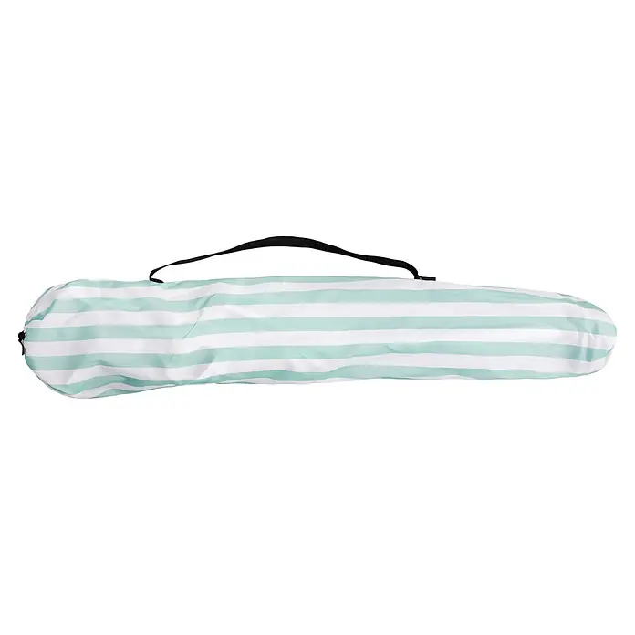 Strandstuhl Vibe - Polyester, Klappbar, Türkis/Weiß, B x T x H: 80 x 51 x 80 cm - Mintgrüne und weiß gestreifte Tragetasche mit schwarzem Riemen.