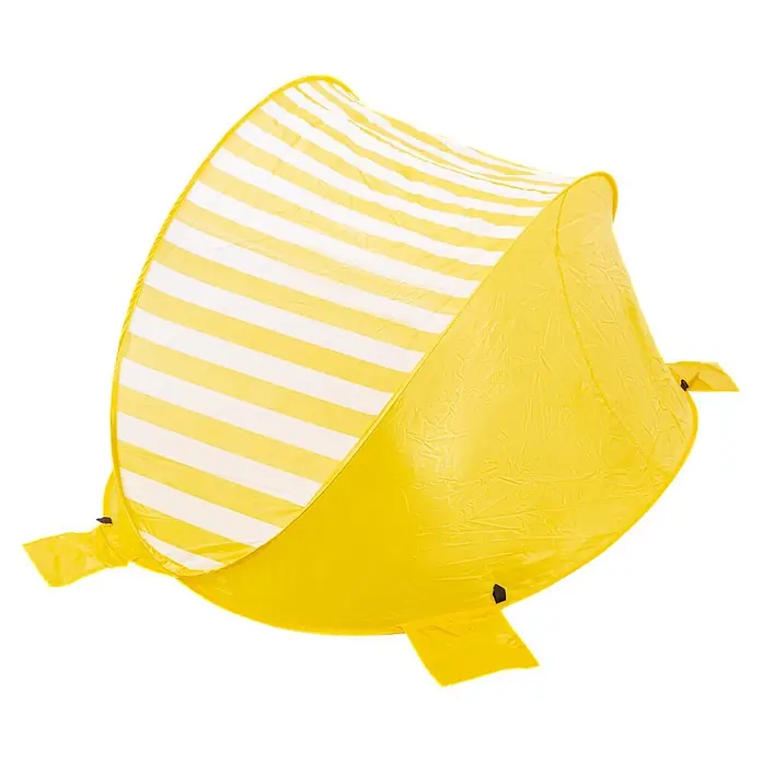 Pop-Up Strandmuschel - B x T x H: 180 x 125 x 83 cm, Polyester/Fiberglas, Gelb-Weiß - Gelb-weiß gestreifte Strandmuschel aus Stoff für Sonnen- und Windschutz.