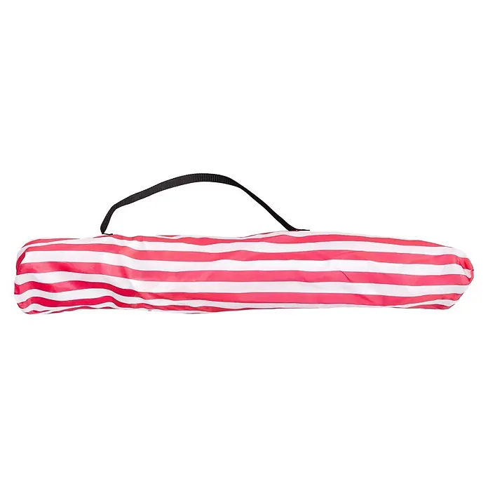 Strandstuhl Vibe - Polyester, Klappbar, Pink/Weiß, B x T x H: 80 x 51 x 80 cm - Rot-weiß gestreifte zylindrische Tasche mit schwarzem Tragegurt.