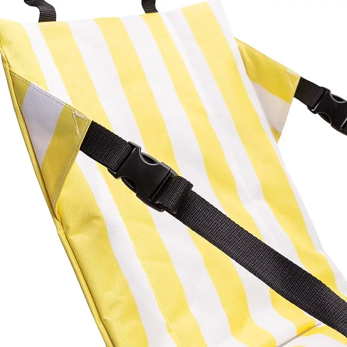 Strandstuhl - B x T x H: 38 x 38 x 38 cm, Kunststoff, Gelb/Weiß - Gelb-weiß gestreifter Stoffartikel mit schwarzem verstellbarem Gurt und Schnalle.