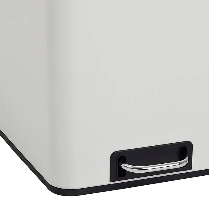 SVITA Treteimer TM2X24 - 48 l, Metall, Weiß - Cremefarbener Abfalleimer mit schwarzem Sockel und Chromgriff.