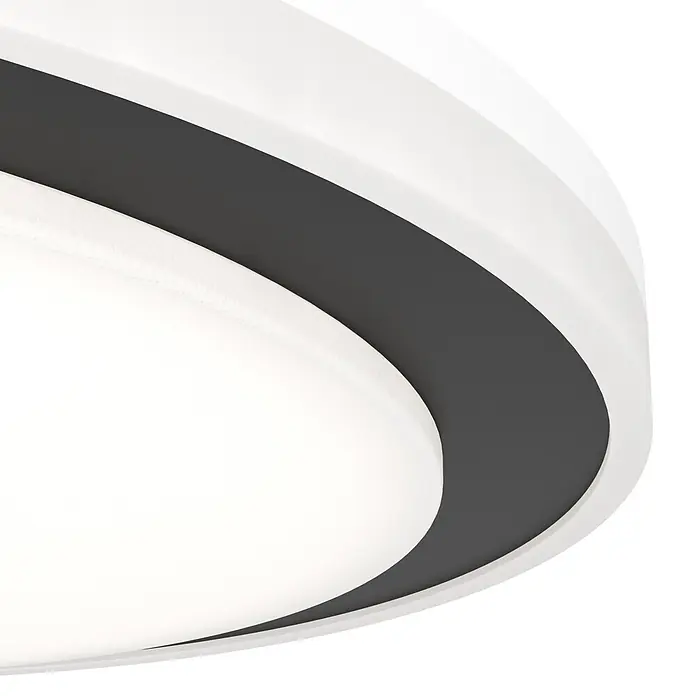 Eglo Plafón LED redondo Semovigo - 18 W, Ø x Al: 40 x 6 cm, Blanco/Negro, Blanco neutro - Lámpara de techo redonda moderna con difusor blanco y borde curvo gris oscuro.