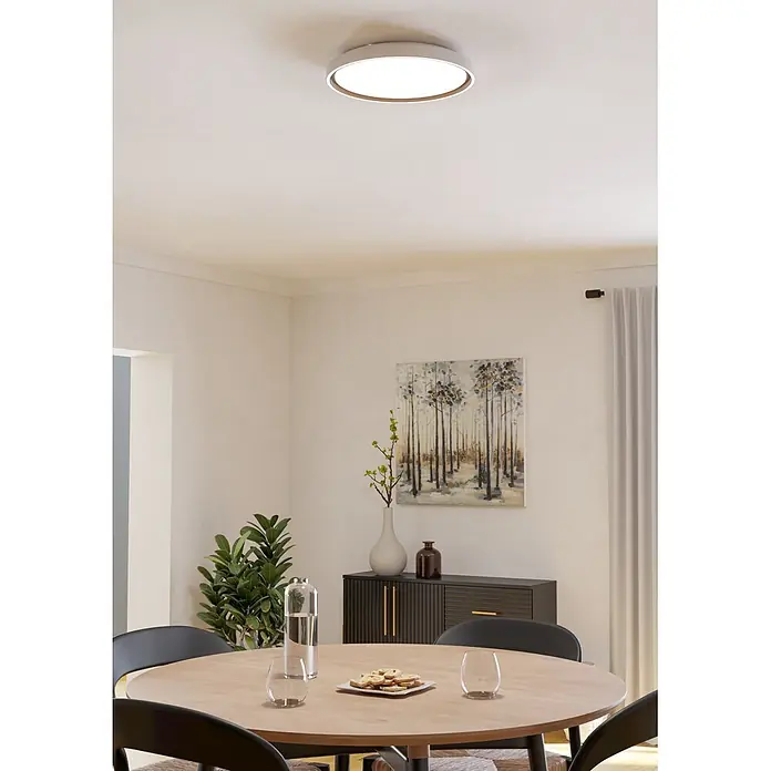 Eglo Plafón LED redondo Semovigo - 18 W, Ø x Al: 40 x 6 cm, Latón Oscuro, Blanco neutro - Lámpara de techo LED redonda blanca de superficie que ilumina un comedor moderno.