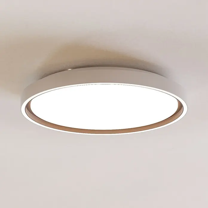 Eglo Plafón LED redondo Semovigo - 18 W, Ø x Al: 40 x 6 cm, Latón Oscuro, Blanco neutro - Lámpara de techo LED redonda con cuerpo blanco, difusor iluminado y borde marrón claro.