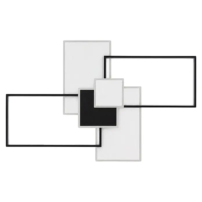 Panaled Plafón LED Osaka - 120 W, Negro / Blanco, Blanco neutro - Arte de pared geométrico abstracto blanco y negro con marcos y paneles interconectados.