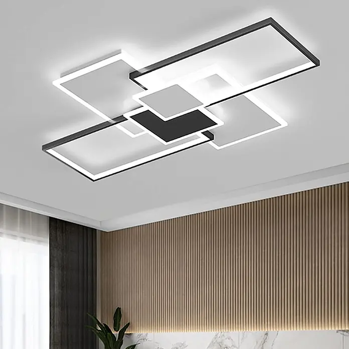 Panaled Plafón LED Osaka - 120 W, Negro / Blanco, Blanco neutro - Lámpara de techo LED geométrica moderna con rectángulos superpuestos blancos y negros.