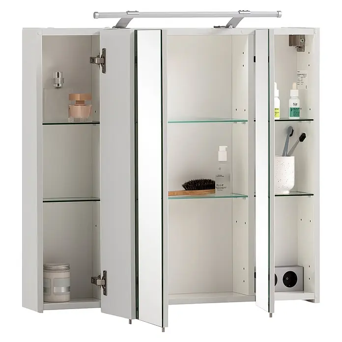 Schildmeyer LED-Spiegelschrank Look - B x H: 70 x 75 cm, Holz, Weiß - Diagonale Ansicht