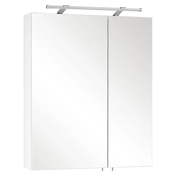 Schildmeyer Dorina LED-Spiegelschrank - B x H: 60 x 74,7 cm, Holz, Weiß Glänzend - Diagonale Ansicht