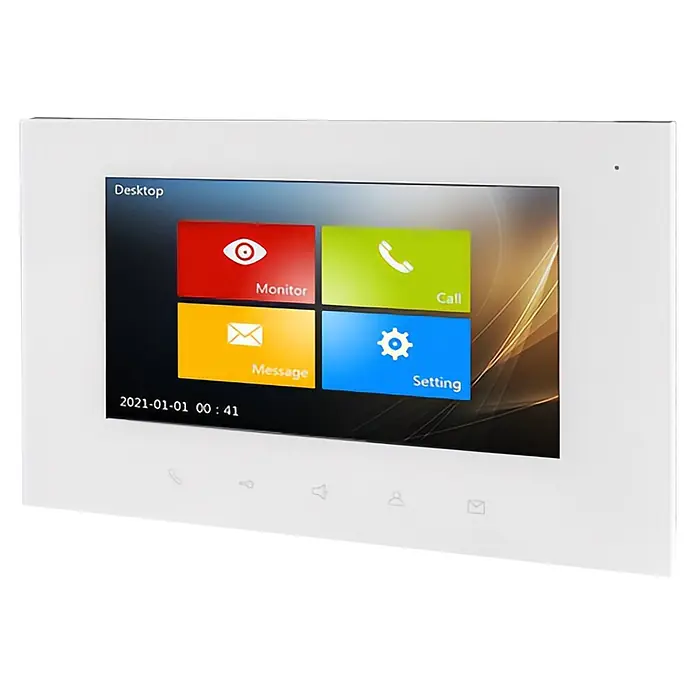 Farb-Video-Türsprechanlage HHG Villa M 7-Zoll - Weiß - Weißes Video-Gegensprechanlagen-Display mit digitalem Touchscreen-Menü und Touch-Bedientasten.