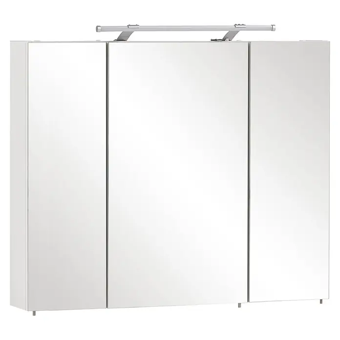 Schildmeyer Dorina LED-Spiegelschrank - B x H: 90 x 75 cm, Holz, Weiß Glänzend - Diagonale Ansicht