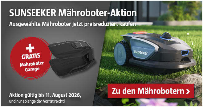 Aktion Sunseeker Mähroboter mit gratis Garage und preisreduziert