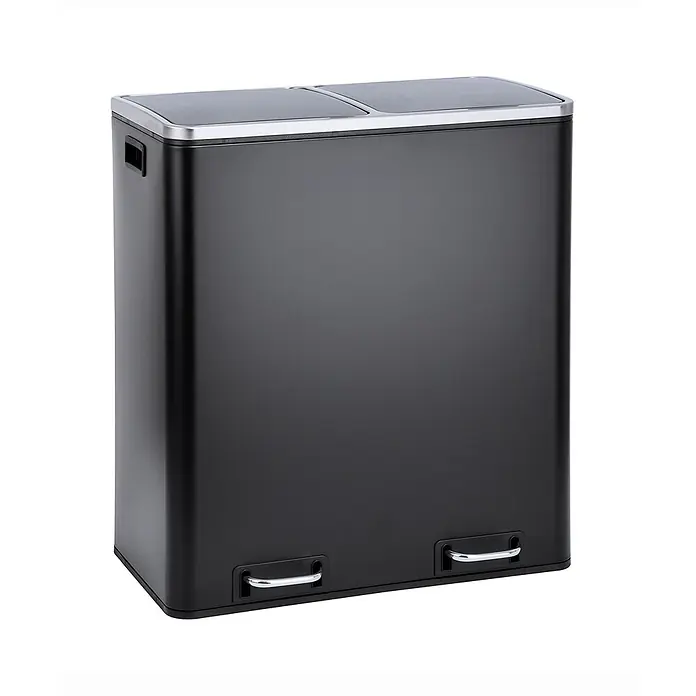 SVITA Treteimer TM2X30 - 60 l, Metall, Schwarz - Schwarzer Abfalleimer mit zwei Fächern und Trettfunktion, mit Edelstahldeckeln und Fußpedalen zur einfachen Mülltrennung.