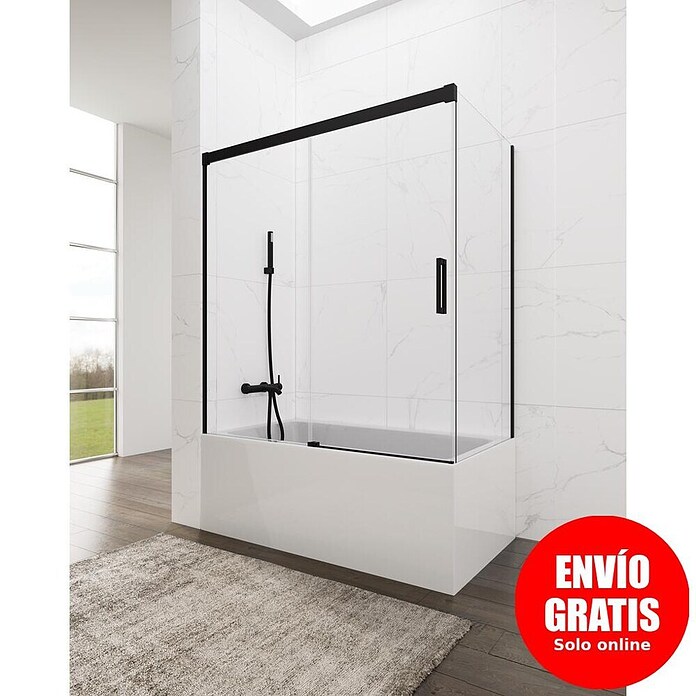 GME Pieza lateral para mampara de ducha Basic (L x Al: 75 x 150 cm, Vidrio transparente, Negro) | BAUHAUS
