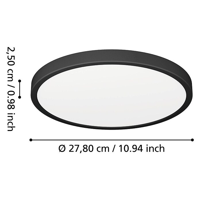 Eglo Fueva 6 Ledpaneel, rond (14,2 W, Ø x h: 27,8 x 2,5 cm, Zwart, Warm wit) | BAUHAUS
