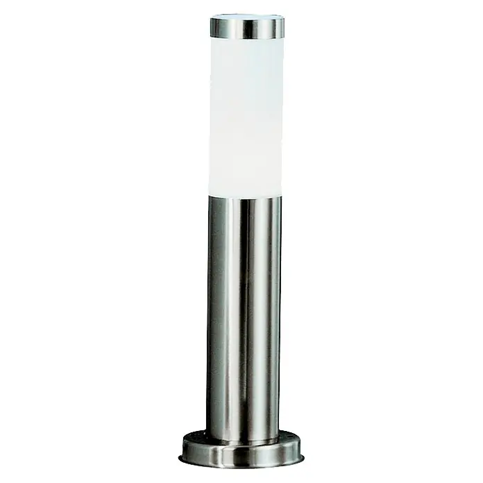 Globo Boston Sobremuro exterior - 8,5 W, Blanco cálido, 13,1 x 13,1 x 45 cm, Con bombillas - Luz exterior de acero inoxidable con pantalla cilíndrica, ideal para jardines. La luz es uniforme y blanca cálida.