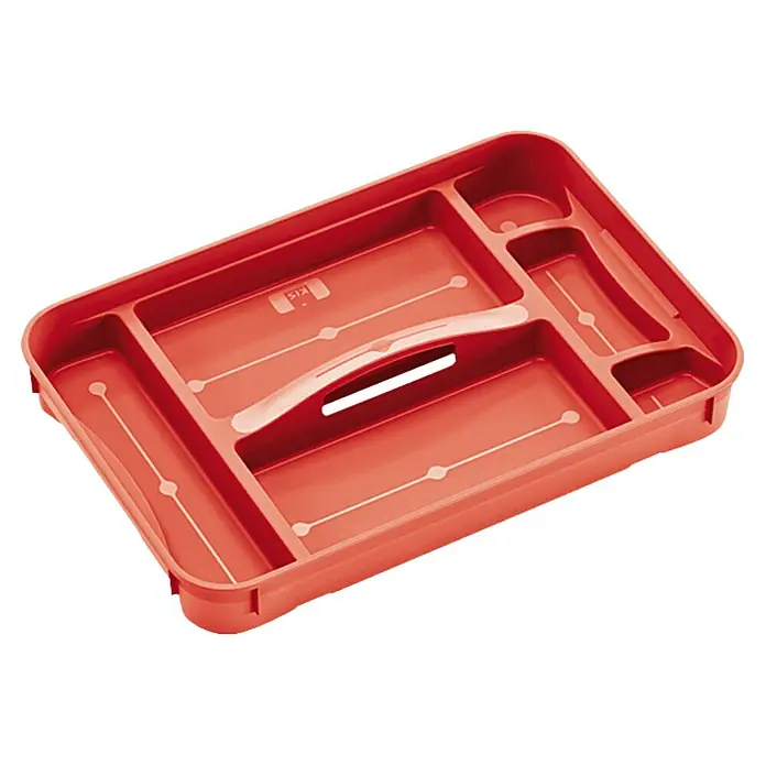 Regalux Bandeja Clear Box M / XL - Específico para: Regalux Clear Box M/XL, Número de compartimentos: 6 ud. - Inserto de cajón rojo con compartimentos y asa, perfecto para organizar utensilios en la cocina o la oficina. Práctico y ahorra espacio.