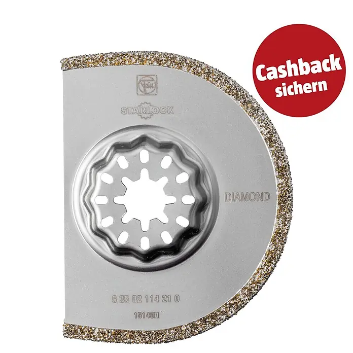 Fein Starlock Diamant-Sägeblatt - 75 mm, Sägeblattstärke: 2,2 mm - D-förmiges Diamant-Oszilliersägeblatt mit Starlock-Aufnahme und "Cashback sichern"-Aufkleber.