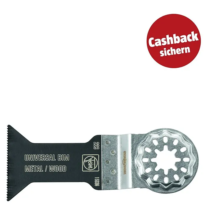 Fein Starlock Bi-Metall-Sägeblatt E-Cut Universal - L x B: 55 x 44 mm, 5 Stk. - Schwarzes oszillierendes Multi-Tool-Blatt mit gezackter Kante und silbernem Starlock-Anschluss für Metall und Holz.