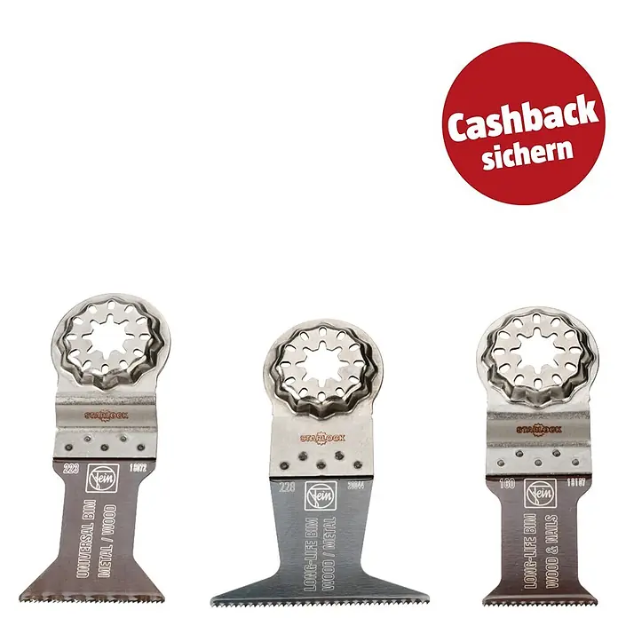 Fein Zubehör-Set E-Cut Combo Starlock Wood & Metal - 3 -tlg. - Drei Metall-Oszillierwerkzeugblätter mit Starlock-Aufnahme für Holz, Metall und Nägel.