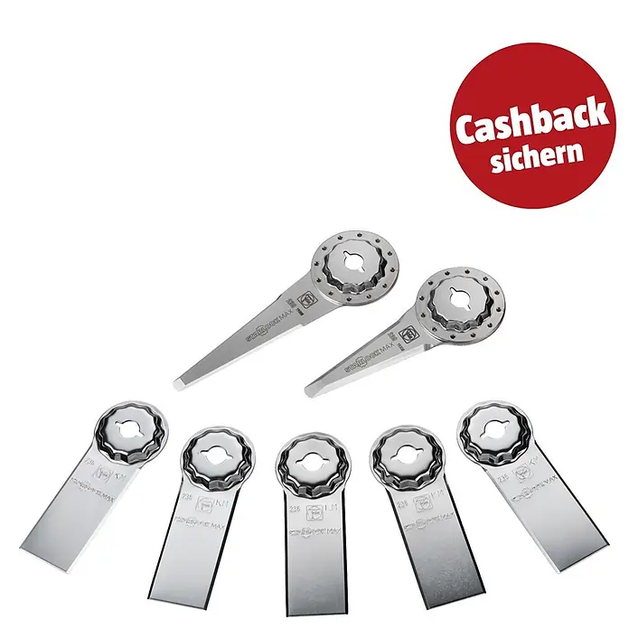 Fein Starlock Zubehör-Set Fugensanierung - Fein STARLOCK-Max, 7 -tlg. - Set silberner Oszillier-Sägeblätter mit Starlock MAX Aufnahme. Inklusive Aktionshinweis „Cashback sichern“.