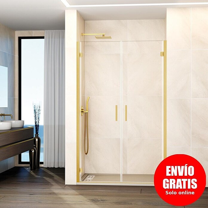 GME Mampara de ducha frontal Glass (76,7 x 195 cm, Espesor de vidrio: 6 mm, Oro) | BAUHAUS