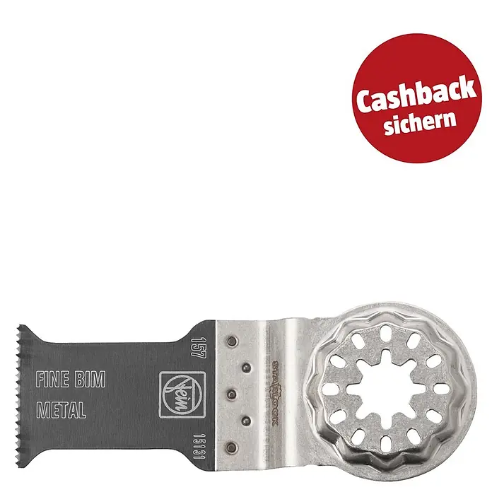 Fein Starlock Sägeblatt E-Cut Fine - 50 x 30 mm, 3 Stk. - Metall-Oszillationssägeblatt, dunkelgrau mit silberner Starlock-Aufnahme, beschriftet mit 'FINE BIM METAL'.