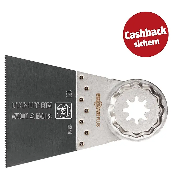 Fein Starlock Plus Sägeblatt Long-Life - 50 x 65 mm, 1 Stk. - Dunkelgraues Bimetall-Oszilliersägeblatt für Holz und Nägel, mit silbernem Starlock Plus-Anschluss.