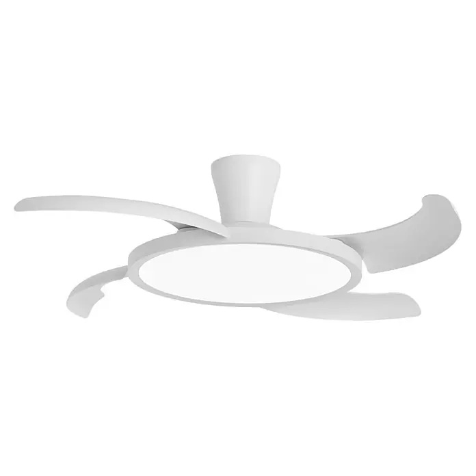 Alemar Ventilador de techo Qatar - Blanco - Ventilador de techo blanco con tres aspas curvas y luz LED redonda integrada.