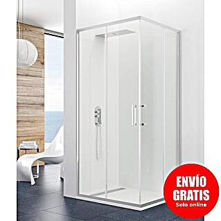 GME Mampara de ducha esquinera Prestige Angular (L x An x Al: 80 x 80 x 195 cm, Anodizado, Plata brillo, Espesor de vidrio: 8 mm, Vidrio transparente)