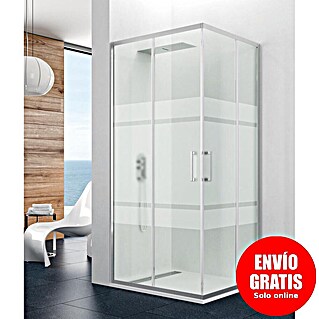 GME Mampara de ducha esquinera Prestige Angular (L x An x Al: 90 x 110 x 195 cm, Plata brillo, Espesor de vidrio: 8 mm, Vidrio serigrafiado)