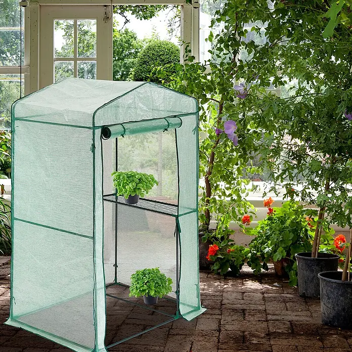 HATTORO Gewächshaus - Außenmaß inkl. Dachüberstand (B x T): 146 x 73 cm, Material Seitenwand: Sonstige, 1 mm, Grün