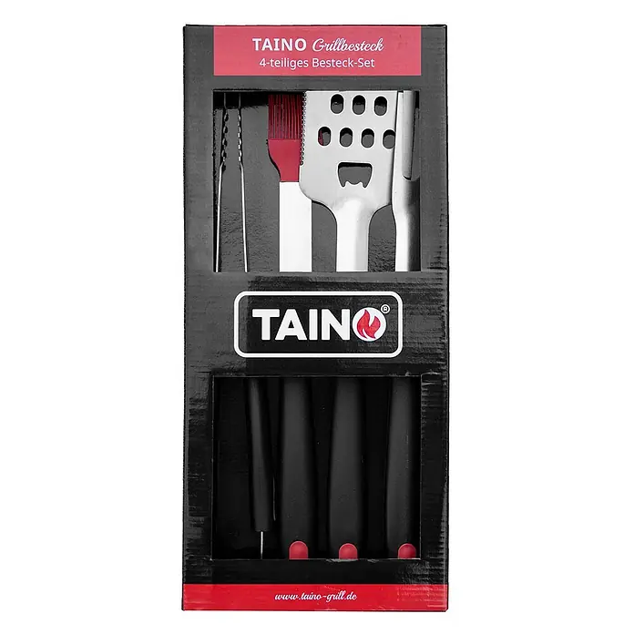TAINO Grillbesteck - Länge: 43 cm, Besteckteile aus Edelstahl, Pinsel aus Silikon, mit Kunststoffgriff