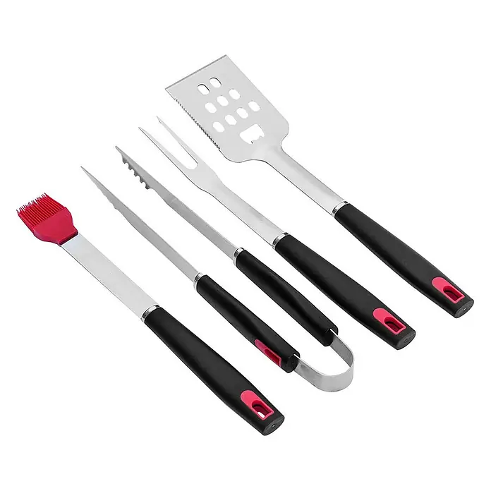 TAINO Grillbesteck - Länge: 43 cm, Besteckteile aus Edelstahl, Pinsel aus Silikon, mit Kunststoffgriff
