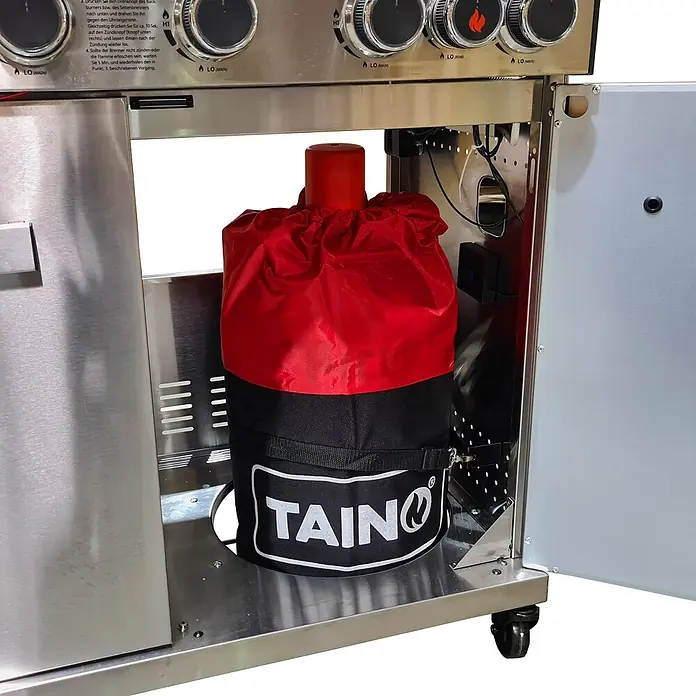 TAINO Grill-Schutzhülle - Passend für: Passend für 5kg Gasflaschen, Schwarz, rot