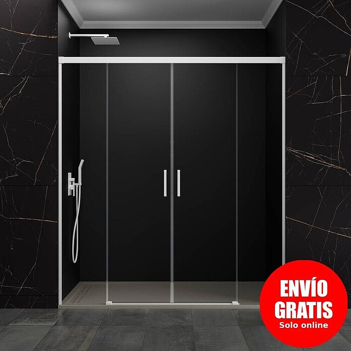 GME Mampara de ducha frontal Basic Spazio (150 x 195 cm, Vidrio transparente, Longitud regulable: 142 cm - 152 cm, Blanco) | BAUHAUS