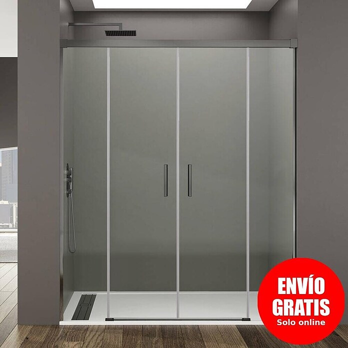 GME Mampara de ducha frontal Basic Spazio (150 x 195 cm, Vidrio transparente, Longitud regulable: 142 cm - 152 cm, Titanio) | BAUHAUS