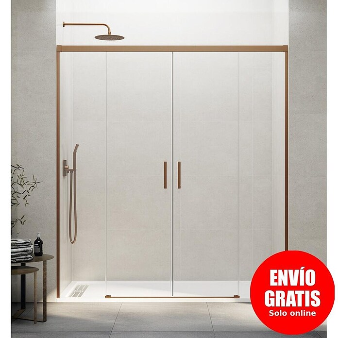 GME Mampara de ducha frontal Basic Spazio (142 x 196 cm, Vidrio transparente, Longitud regulable: 132 cm - 142 cm, Cobre) | BAUHAUS