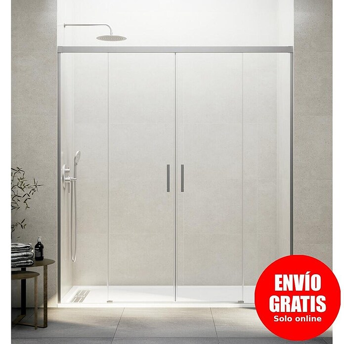 GME Mampara de ducha frontal Basic Spazio (172 x 196 cm, Vidrio transparente, Longitud regulable: 162 cm - 172 cm, Nickel) | BAUHAUS