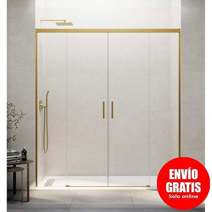 GME Mampara de ducha frontal Basic Spazio (162 x 196 cm, Vidrio transparente, Longitud regulable: 152 cm - 162 cm, Oro) | BAUHAUS