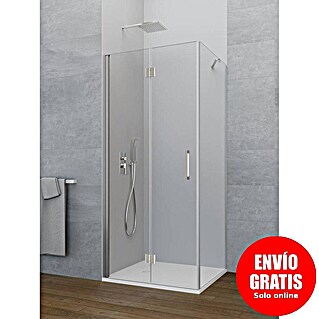 GME Mampara de ducha plegable Glass Combi 1 Esquinera (75 x 195 cm, Plata brillo, Espesor de vidrio: 6 mm, L x An x Al: 70 x 75 (40/35) x 195 cm)