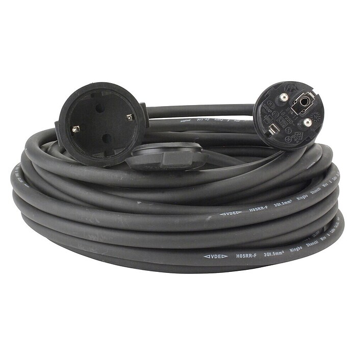 UniTEC Gummi-Verlängerung (10 m, Schwarz, IP44, H05RR-F3G1,5)