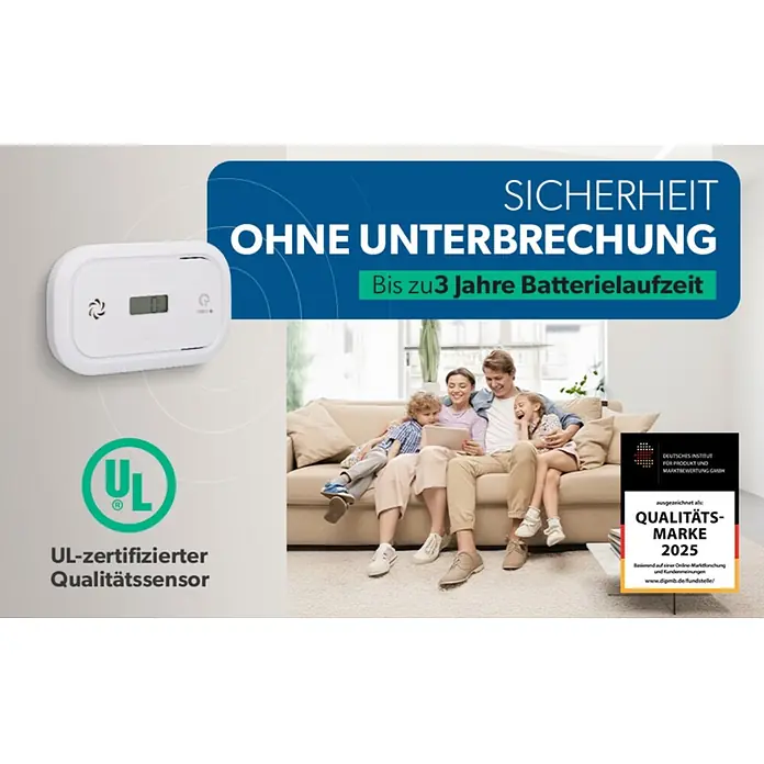 UniTEC Kohlenmonoxidmelder - L x B x H: 52 x 143 x 150 mm, Batterielaufzeit: 3 Jahre - Weißer Kohlenmonoxidmelder mit Digitalanzeige, bis zu 3 Jahren Batterielaufzeit und Qualitätszertifikaten.