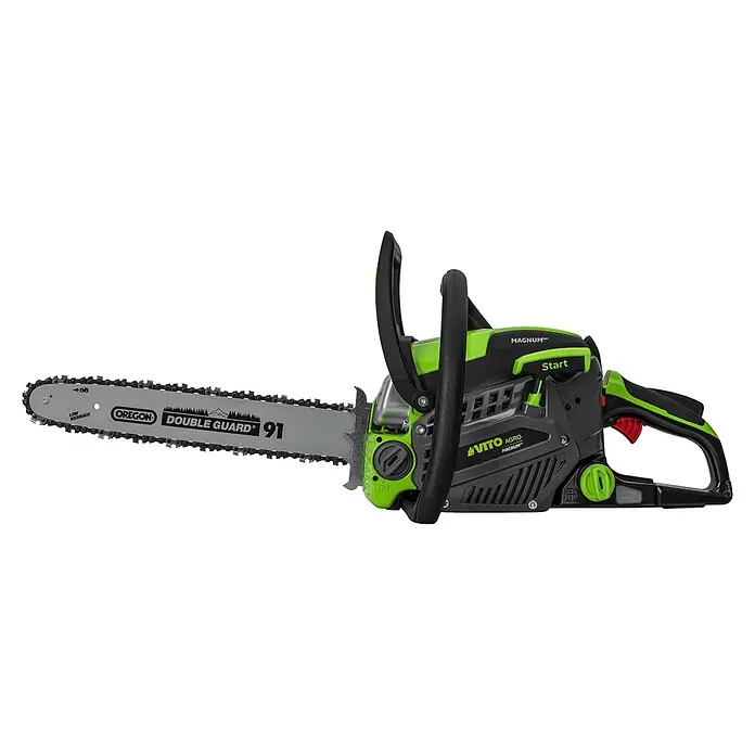 Vito Juego de máquinas VIRLG12M + VIMS37 - 2 pzs., Cortatroncos + motosierra - Motosierra negra y verde lima con barra Oregon Double Guard 91, asas ergonómicas y marca Vito Agro Magnum.