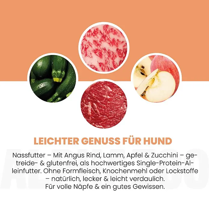 Alphazoo Hundenassfutter Angus Rind + Lamm 6x400g - 2.400 g, Alleinfuttermittel