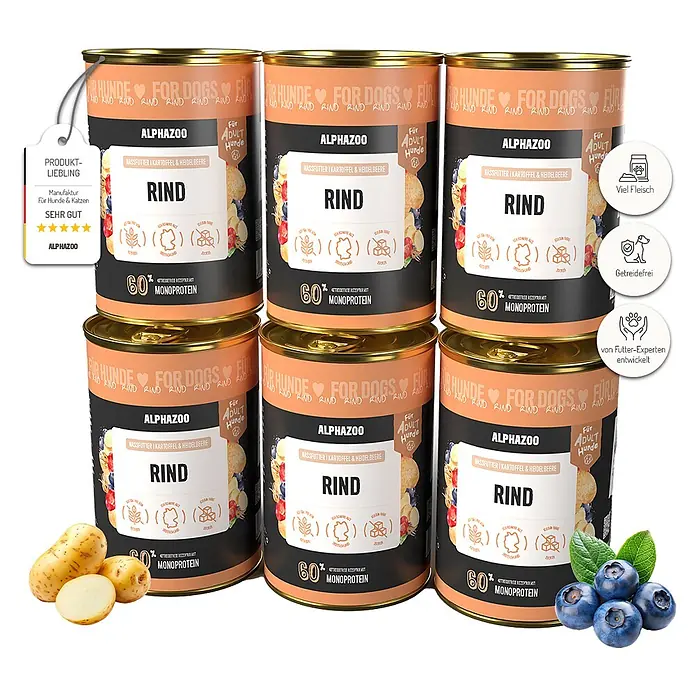 Alphazoo Hundenassfutter Monoprotein Rind 6x400g - 2.400 g, Alleinfuttermittel