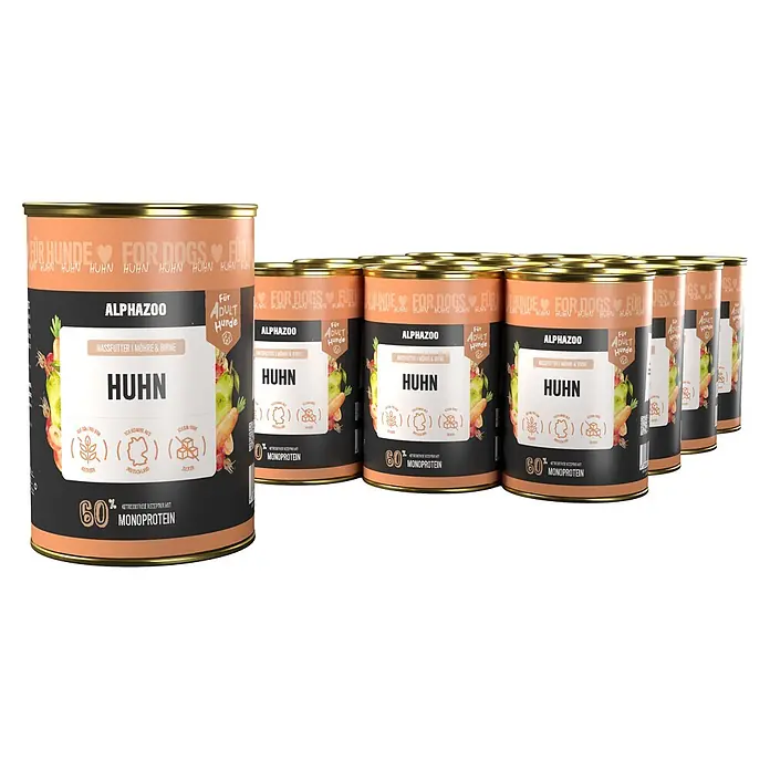 Alphazoo Hundenassfutter Monoprotein Huhn 12x400g - 4.800 g, Alleinfuttermittel