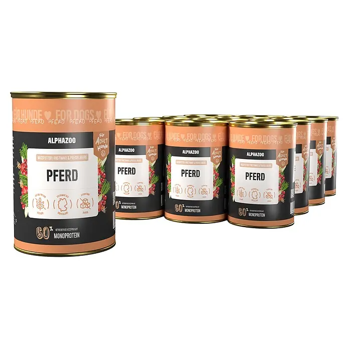 Alphazoo Hundenassfutter Monoprotein Pferd 12x400g - 4.800 g, Alleinfuttermittel