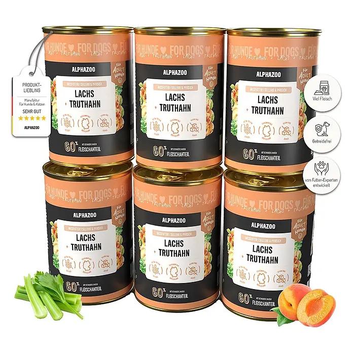 Alphazoo Hundenassfutter Lachs + Truthahn 6x400g - 2.400 g, Alleinfuttermittel