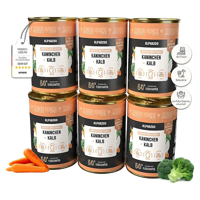 Alphazoo Hundenassfutter Kaninchen + Kalb 6x400g - 2.400 g, Alleinfuttermittel