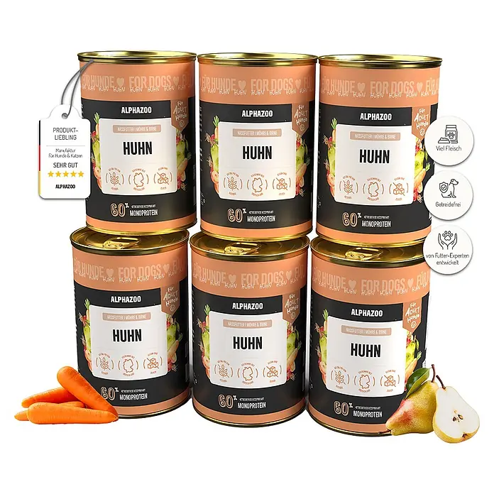 Alphazoo Hundenassfutter Monoprotein Huhn 6x400g - 2.400 g, Alleinfuttermittel